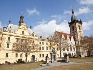 A perspective of Charles Square in Prague with the Statue of King Charles. One of the oldest buildings in Prague